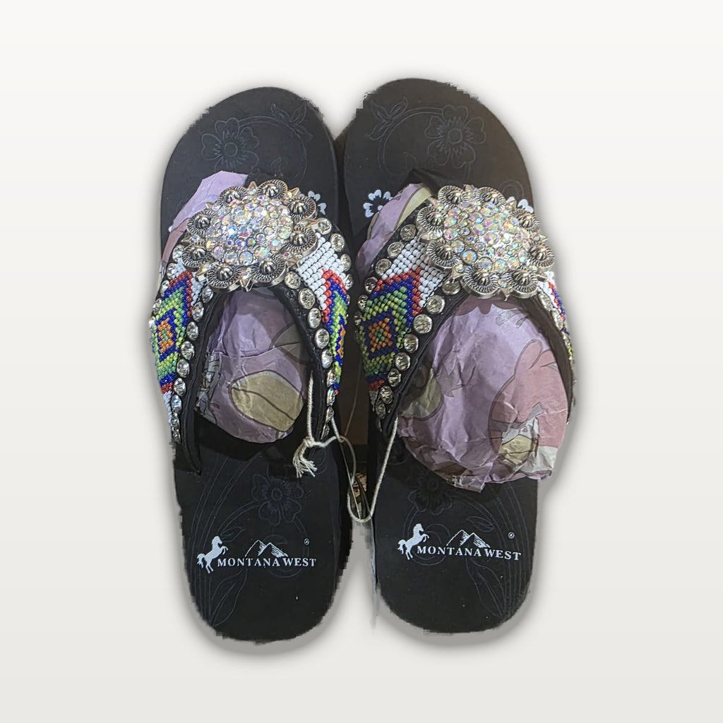 Turquoise Beaded Horseshoe Concho Flip-Flops