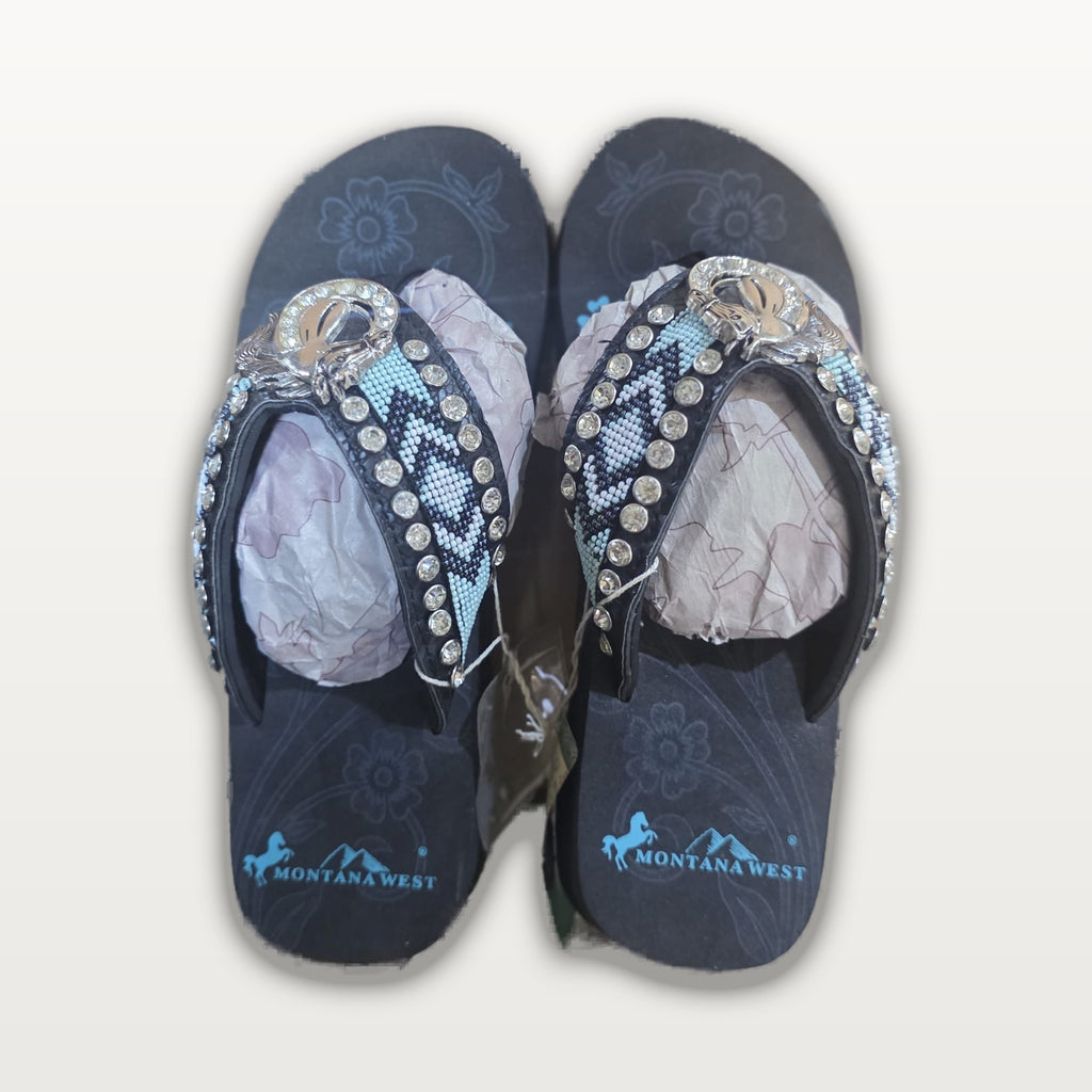 Turquoise Beaded Horseshoe Concho Flip-Flops