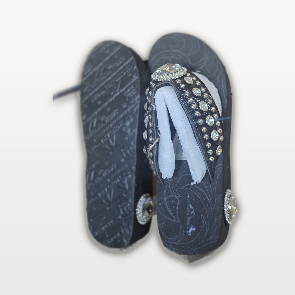 Black Marquise Rhinestone Flip-Flops