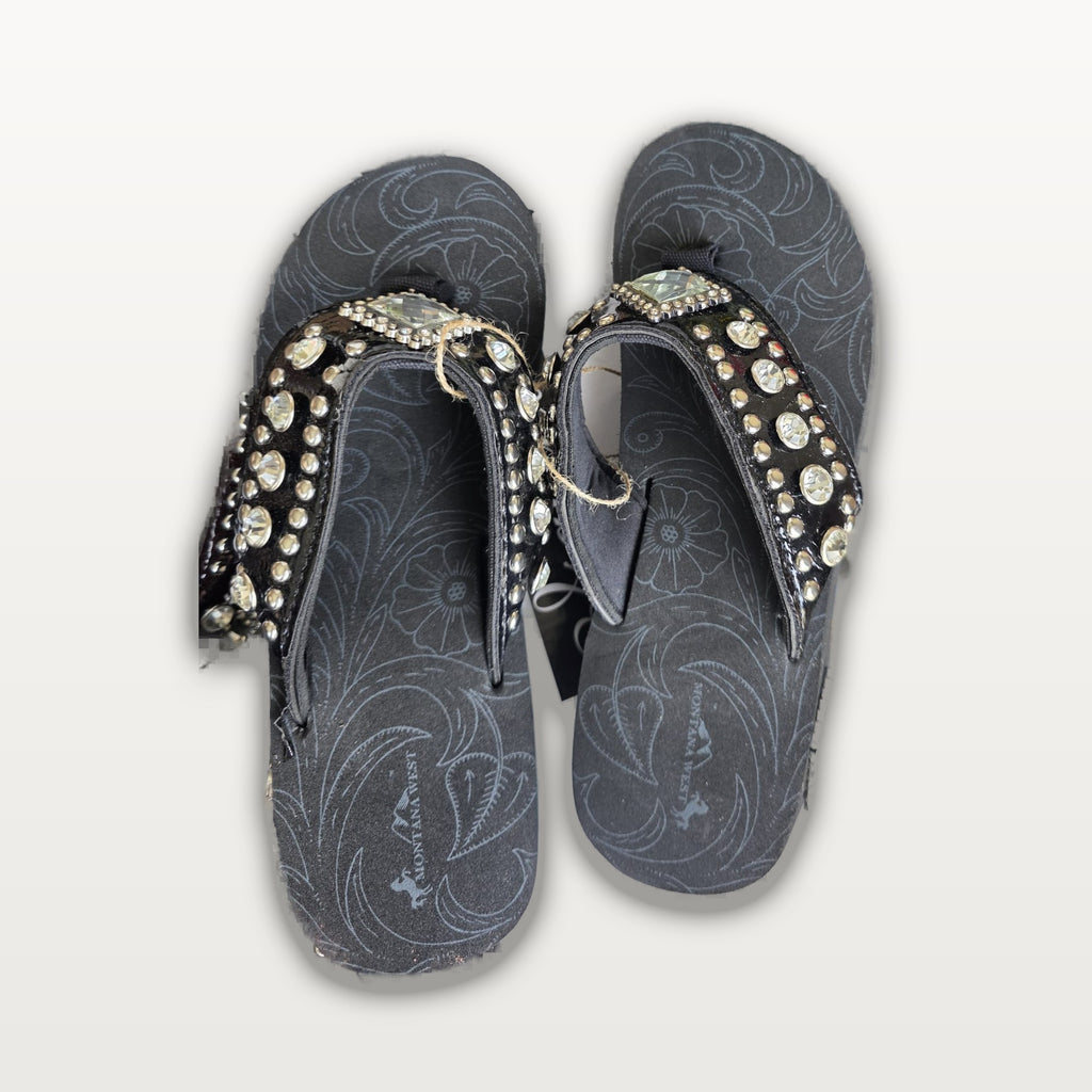 Black Marquise Rhinestone Flip-Flops