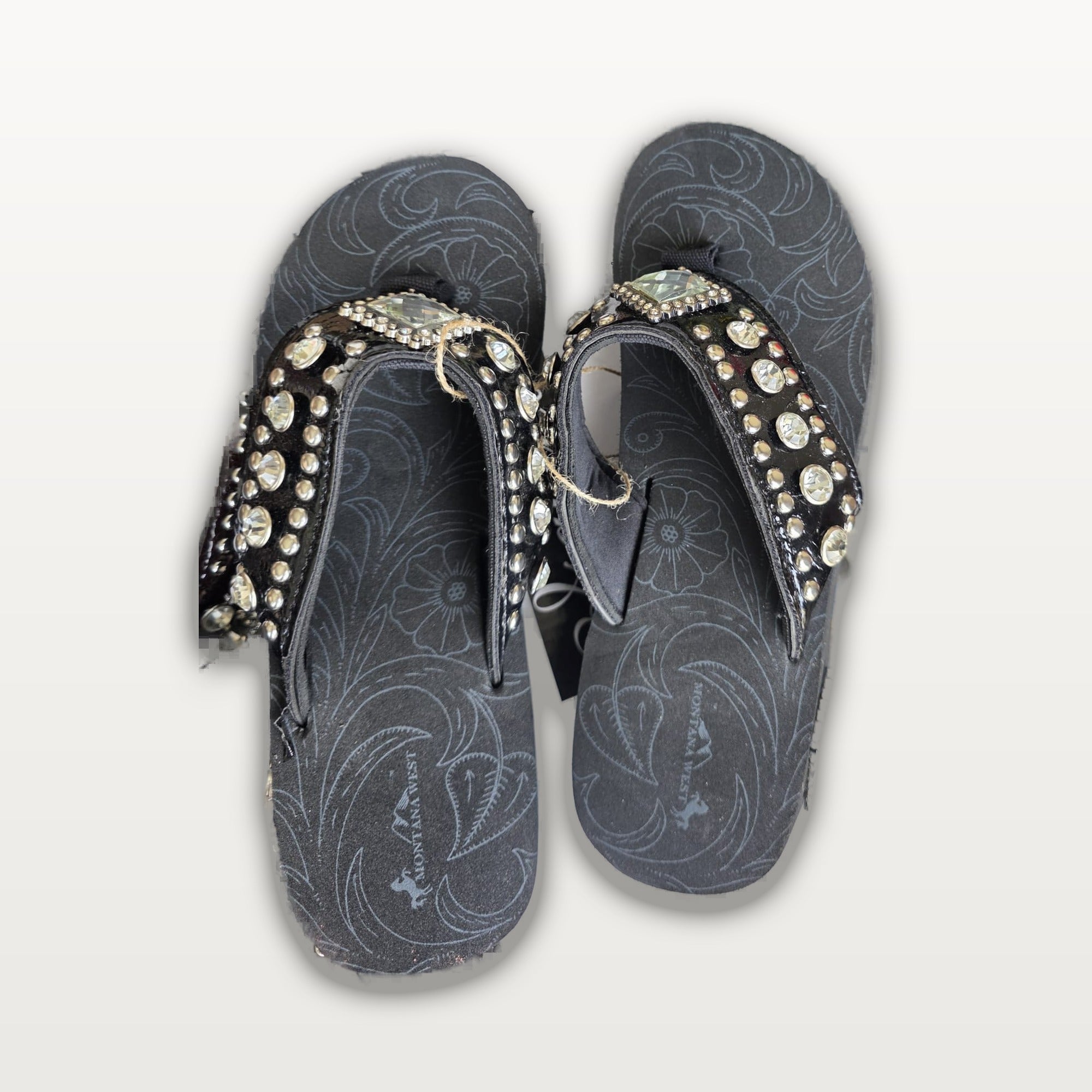 Black Marquise Rhinestone Flip-Flops
