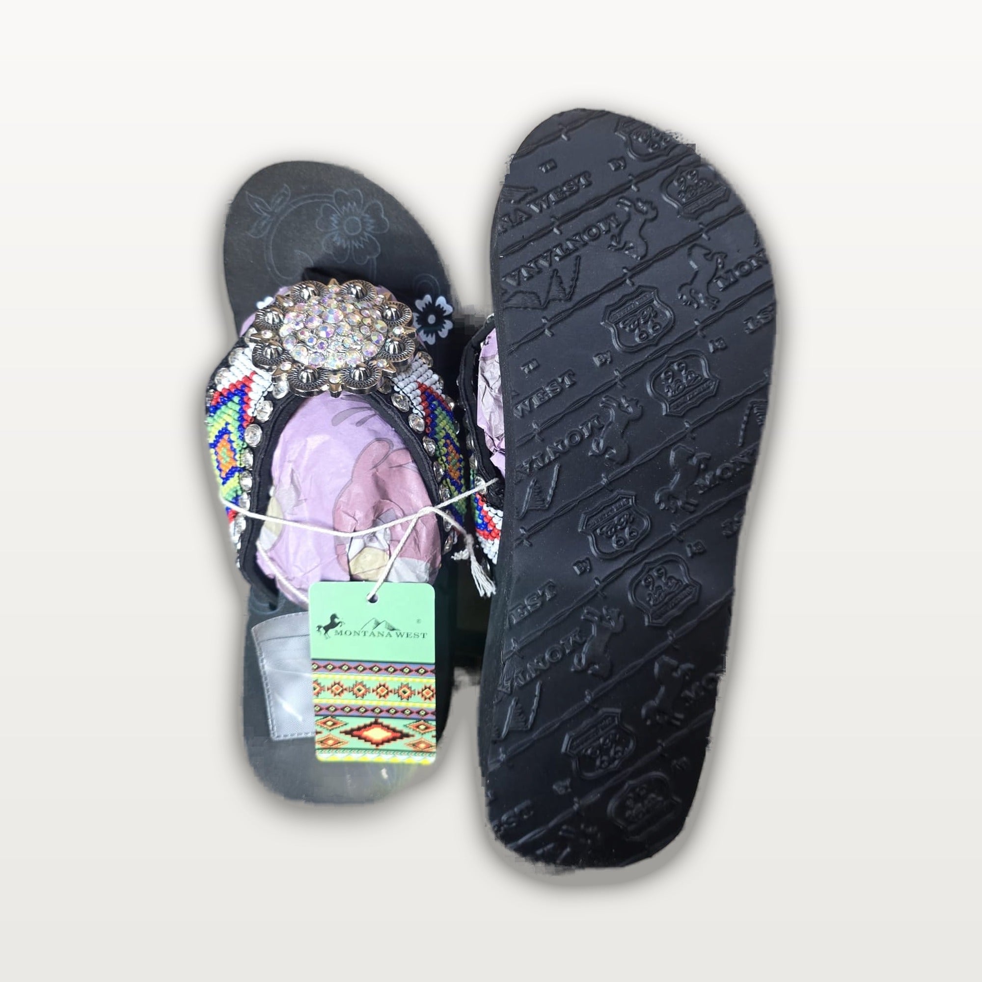 Rainbow Beaded Rosette Flip-Flops