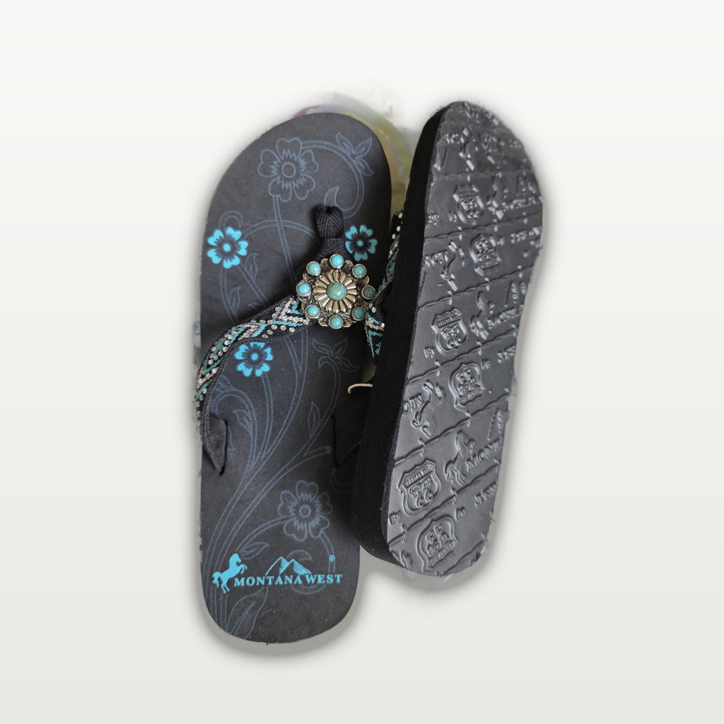 Turquoise Concho Beaded Flip-Flops