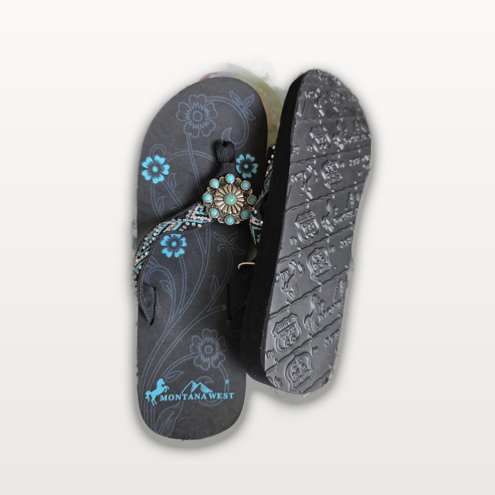 Turquoise Concho Beaded Flip-Flops