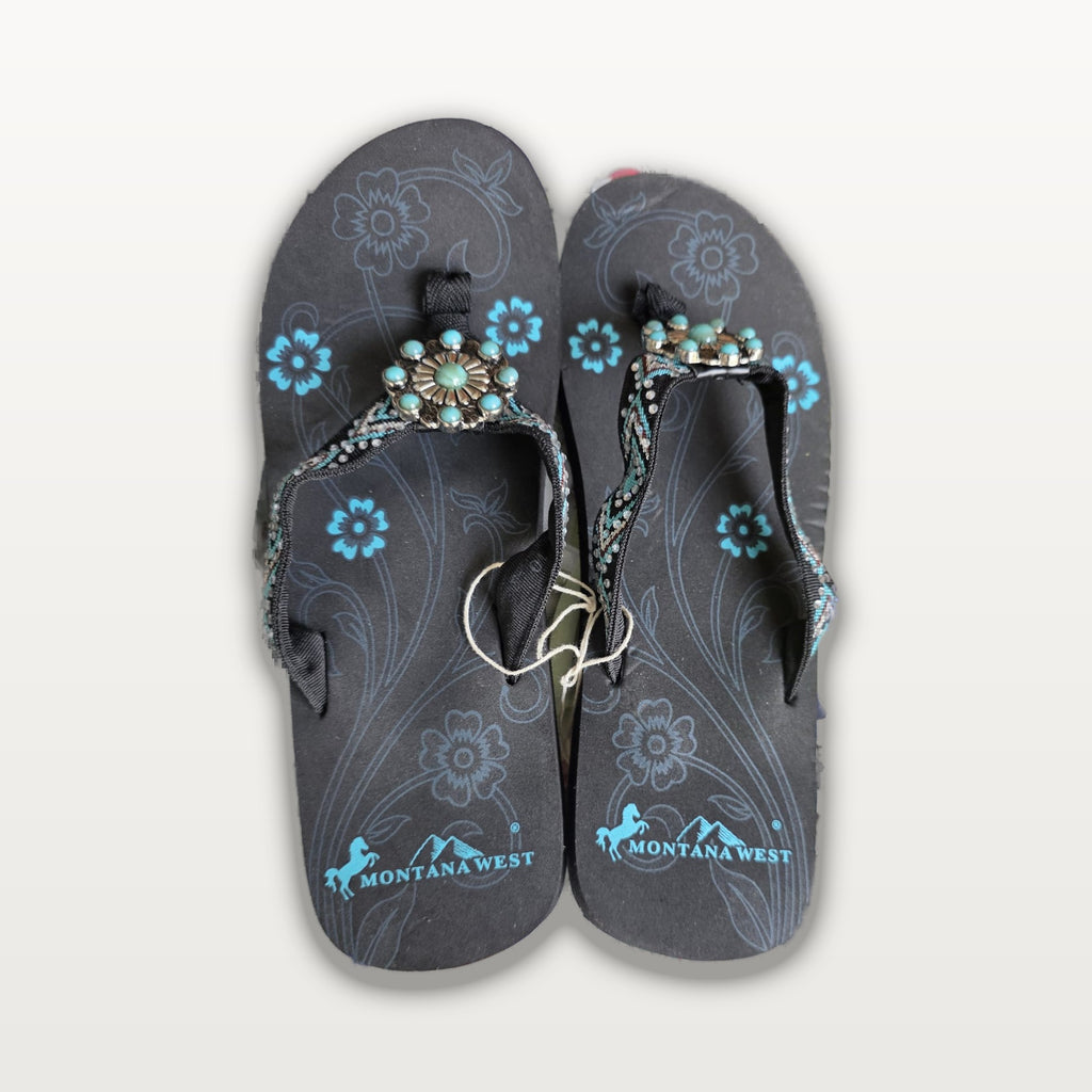 Turquoise Concho Beaded Flip-Flops
