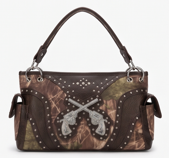 Brown Crossed-Pistols Camo Satchel
