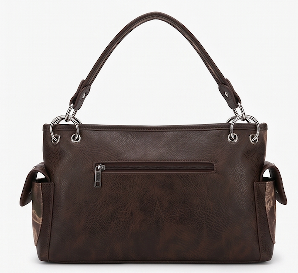Brown Crossed-Pistols Camo Satchel
