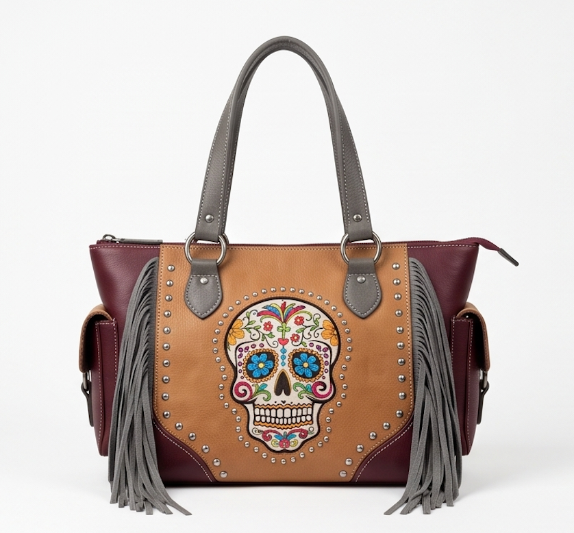 Sugar Skull Fringe Satchel