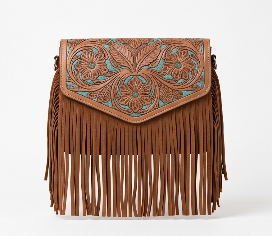 Tooled Fringe Crossbody Bag