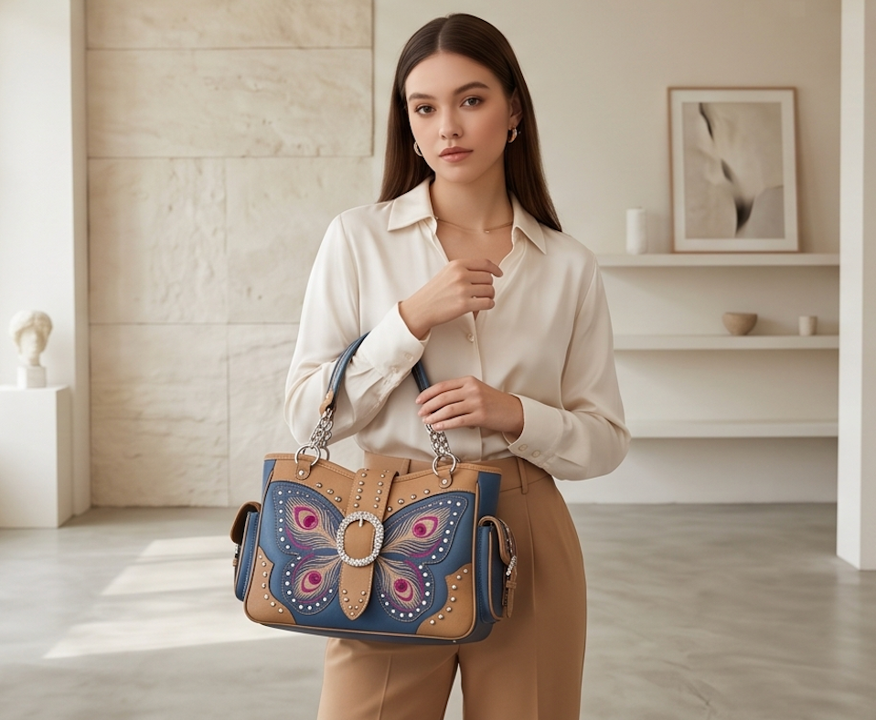 Blue Butterfly Western Satchel