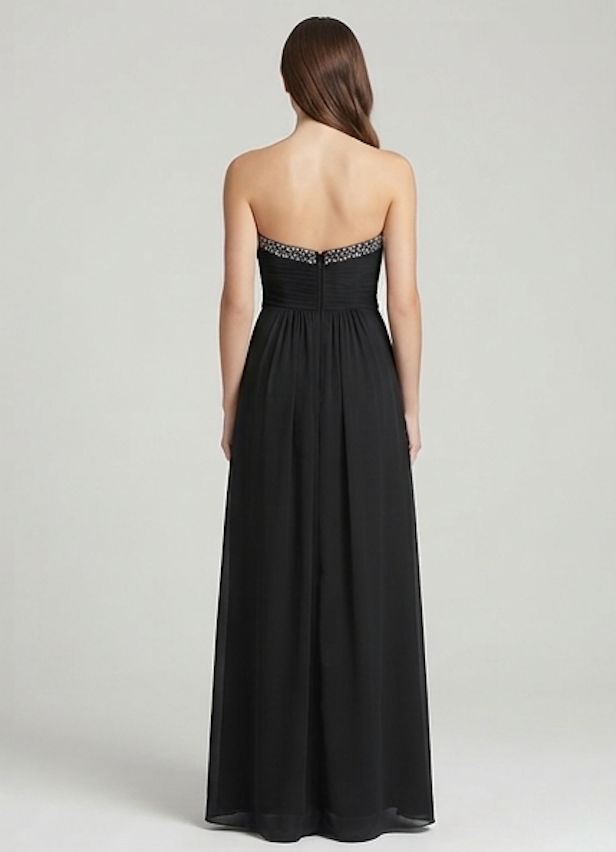Onyx Sweetheart Beaded Chiffon Evening Gown