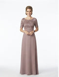 Mauve Lace Chiffon Evening Gown - Front View | Afayi Commerce