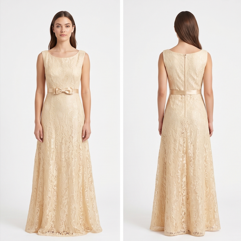 Champagne Gold-Lace Bow Gown