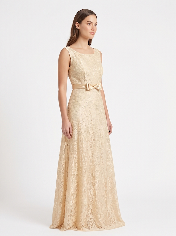 Champagne Gold-Lace Bow Gown