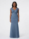 Slate Blue Lace Mermaid Gown - Front View | Afayi Commerce