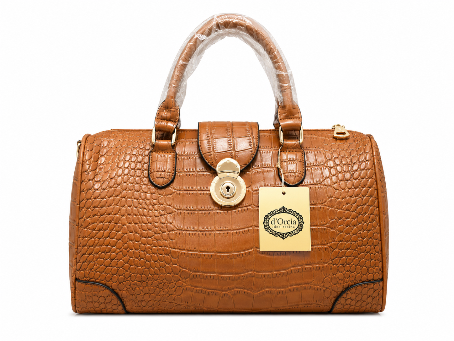 Cognac Croc-Embossed Satchel Bag - Front View | Afayi Commerce