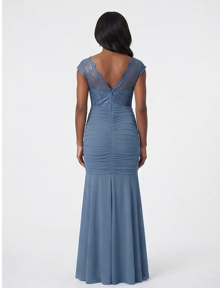 Slate Blue Lace Mermaid Gown - Back View | Afayi Commerce