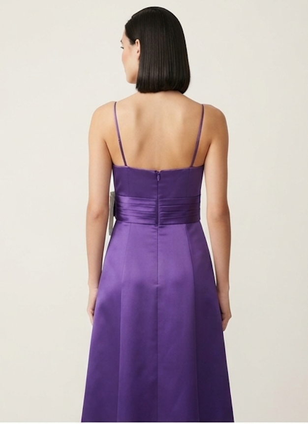 Royal Purple Satin Bow Bridesmaid Gown