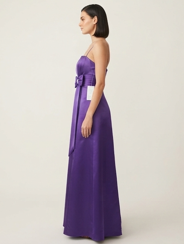 Royal Purple Satin Bow Bridesmaid Gown
