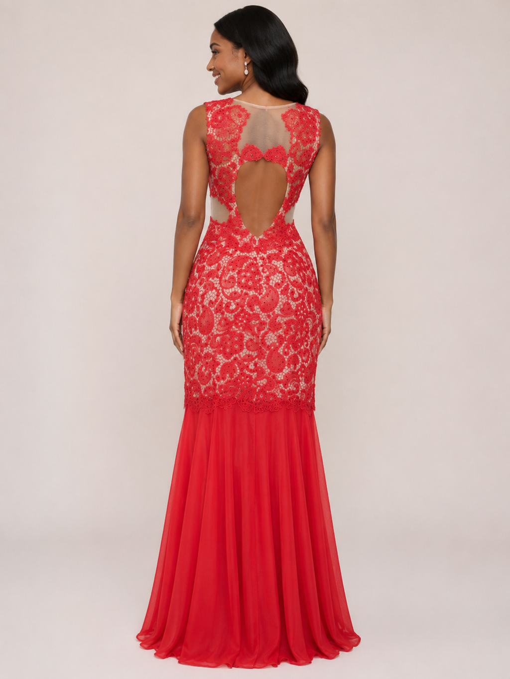 Red Lace Mermaid Gown - Red (view 4)
