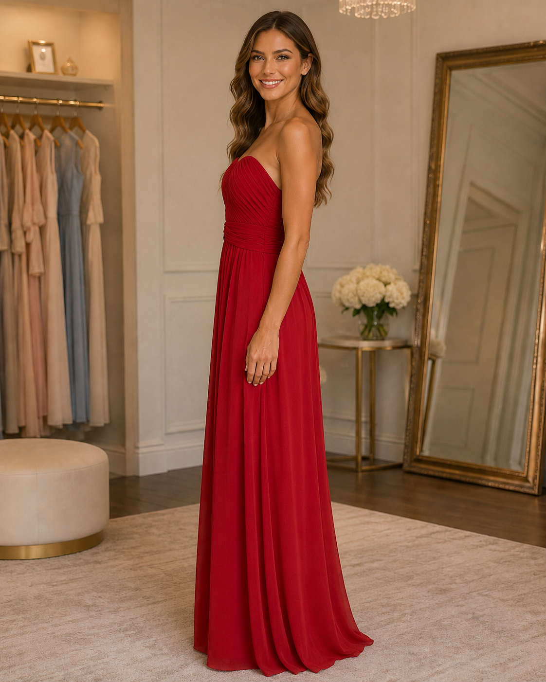 Red Sweetheart Draped Gown - Red (view 1)