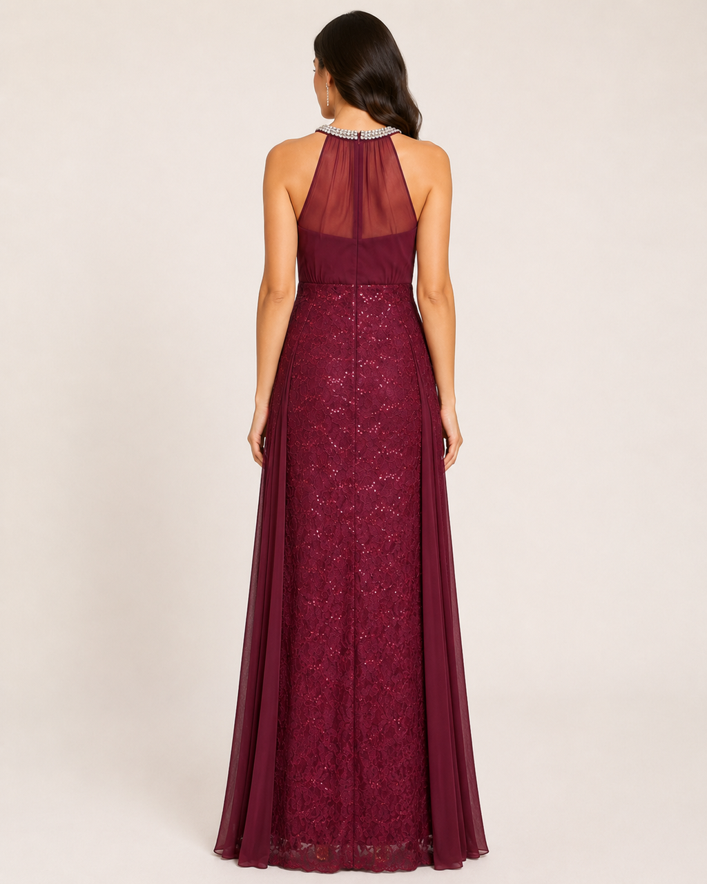 Wine Lace Column Gown - Wine (view 4)
