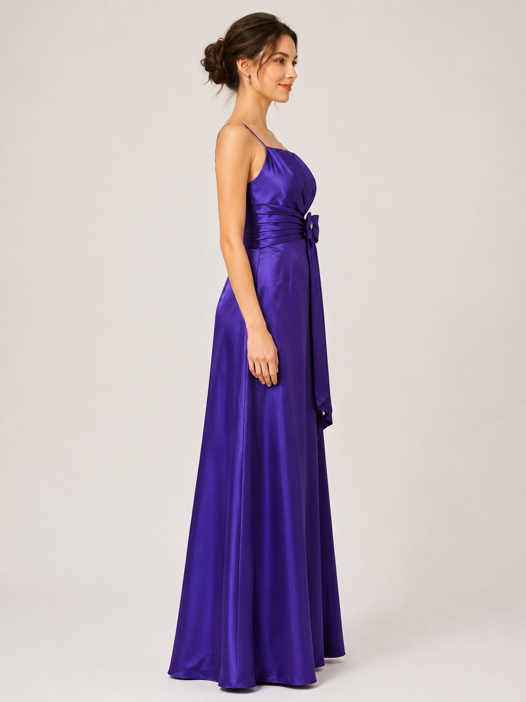 Purple Satin Spaghetti-Strap Gown - Purple (view 4)