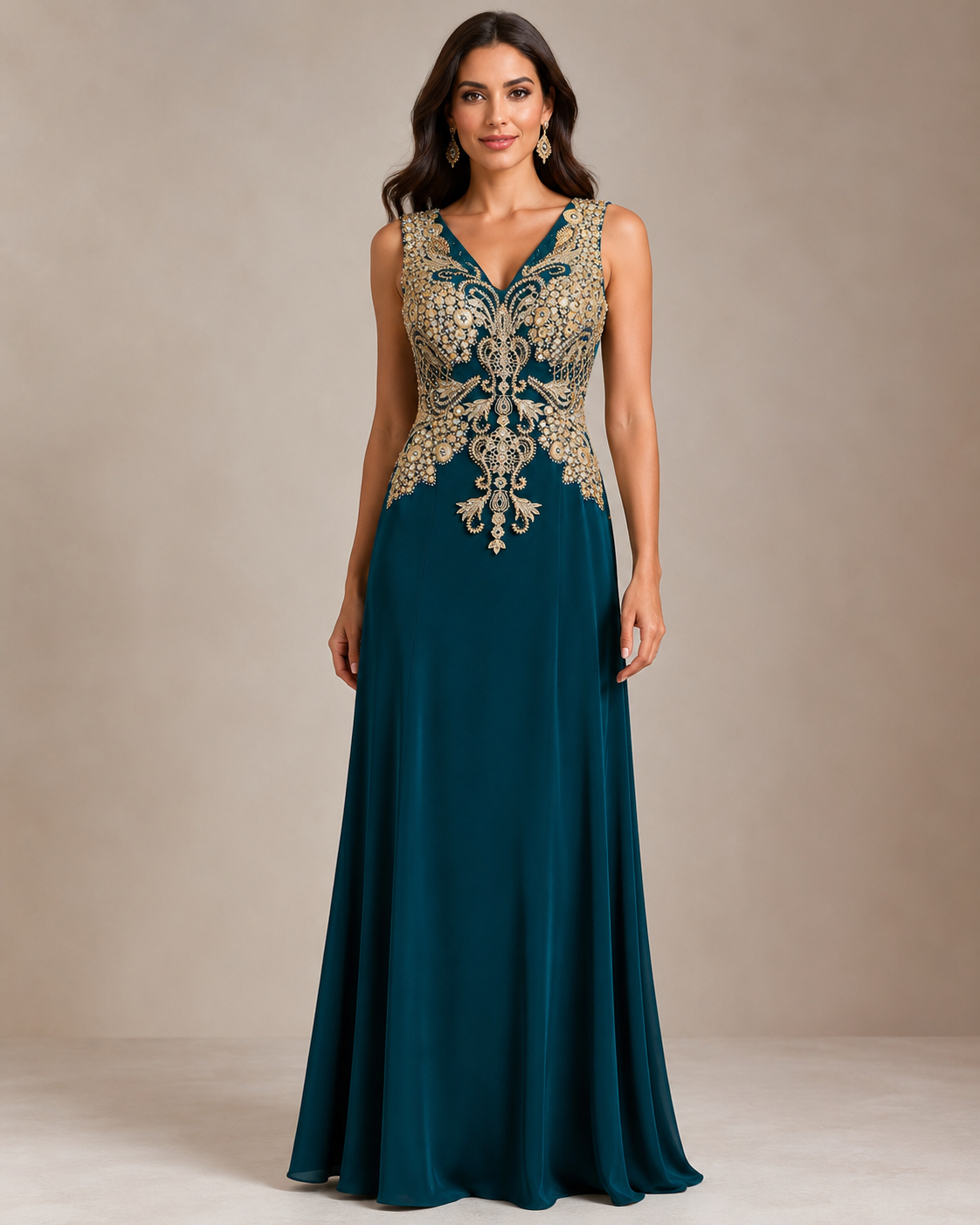 Teal Applique Gown - Teal (view 2)