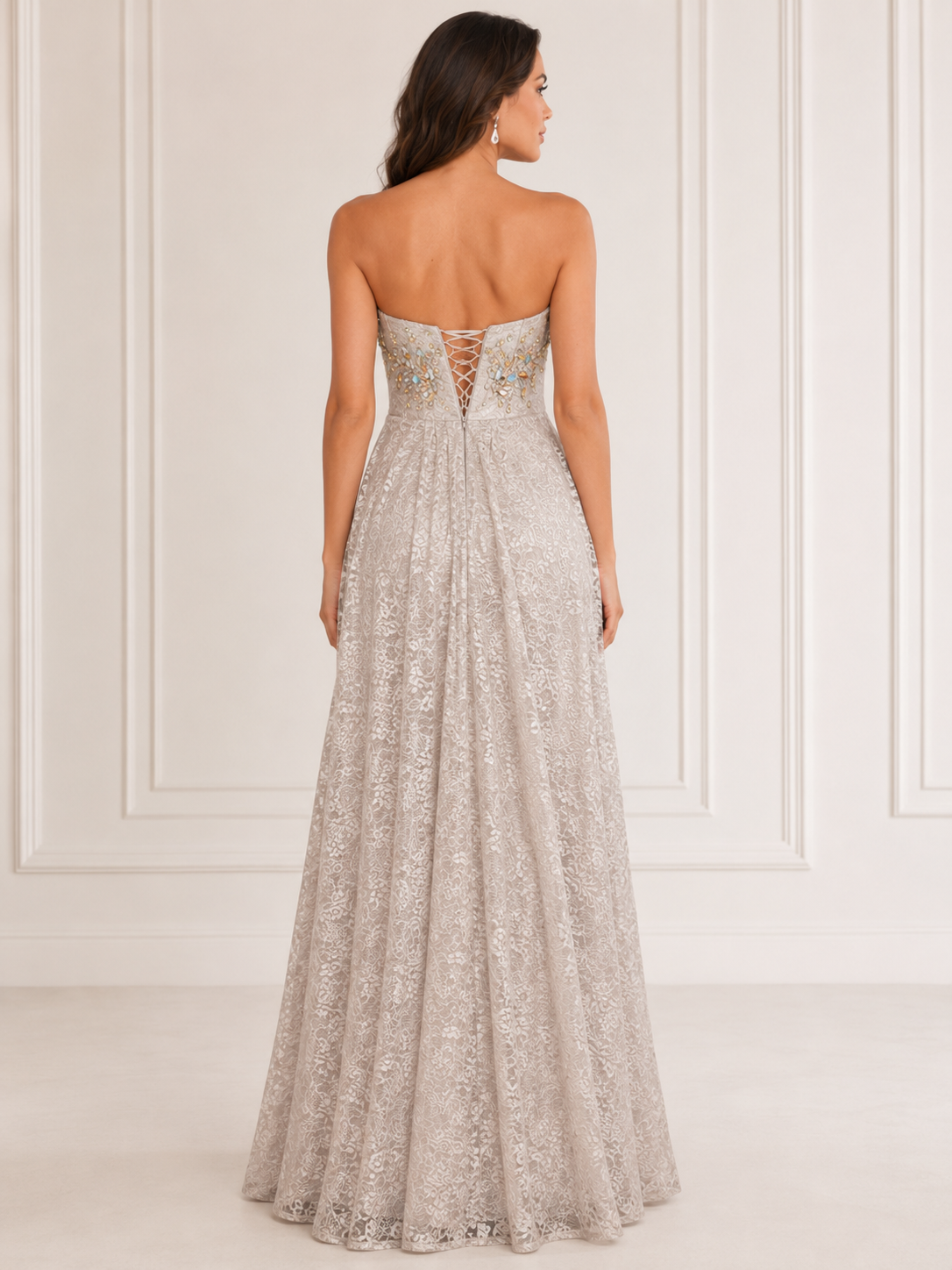 Silver Classic Prom Gown - Silver (view 1)
