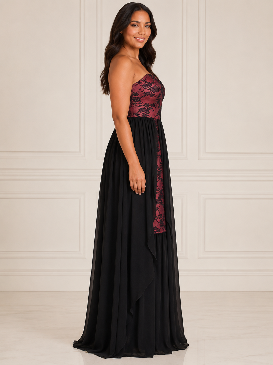 Burgundy Graceful Evening Dress - Burgundy (view 1)