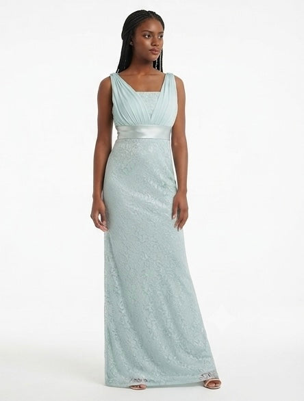 Sage Green Lace Evening Gown - Front View | Afayi Commerce