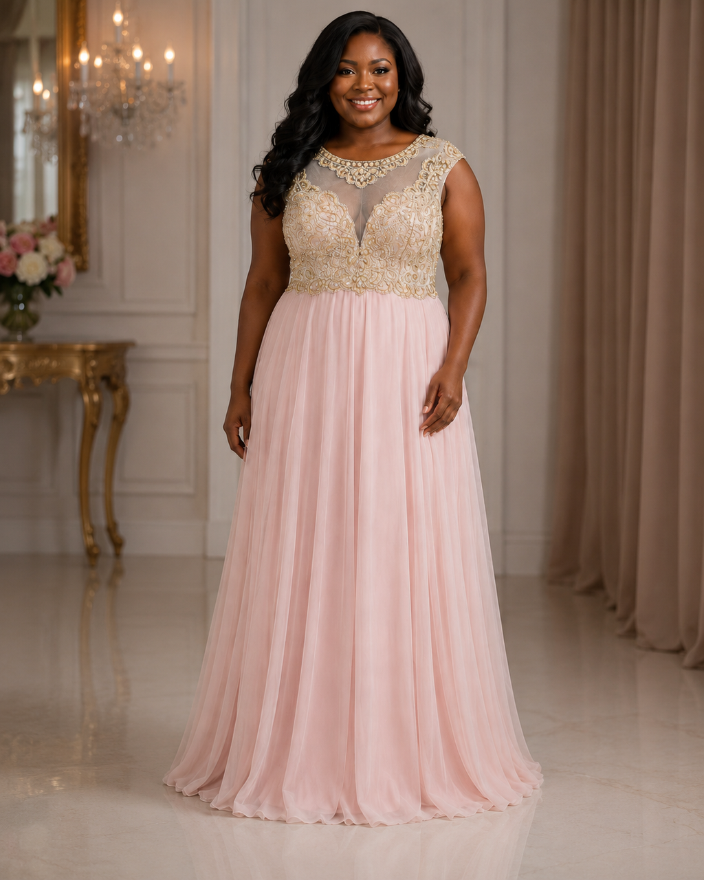 Blush Draped Formal Gown - Blush (view 2)