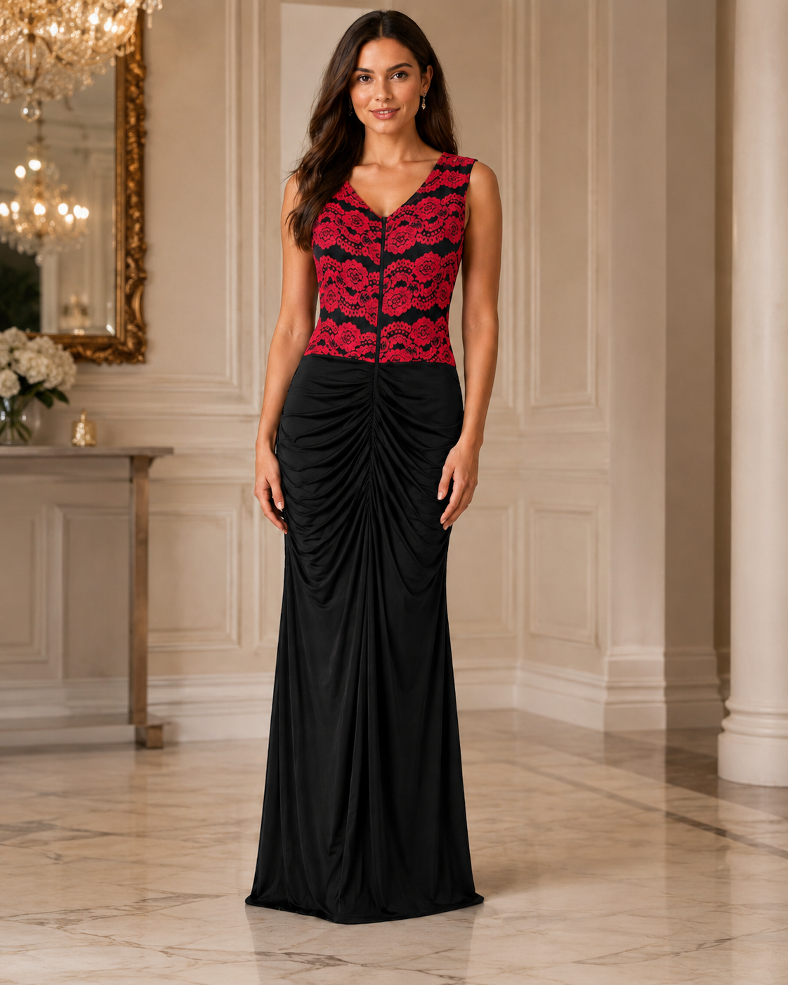 Burgundy Flowing Evening Dress - Burgundy (view 1)