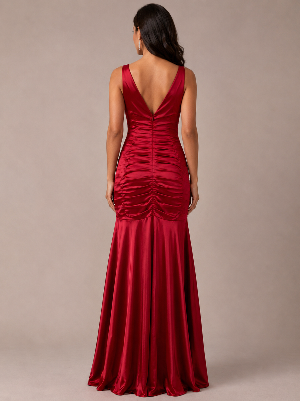 Red Satin Rosette Mermaid Gown - Red (view 3)