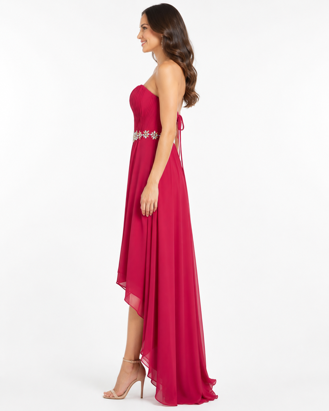 Hot Pink Draped Evening Gown - Hot Pink (view 1)