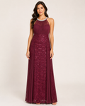 Wine Lace Column Gown - Wine (view 1)
