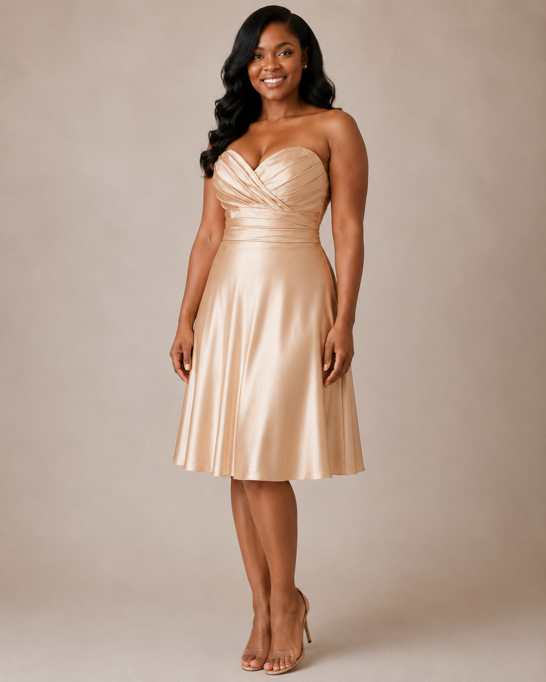 Champagne Satin Cocktail Dress - Champagne (view 3)