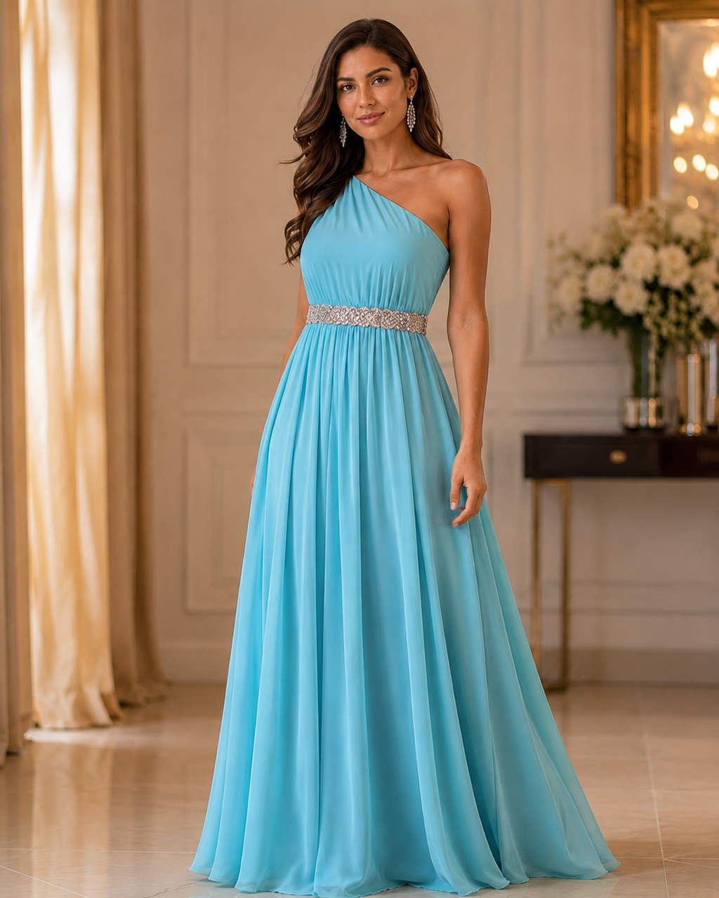 Aqua Halter Chiffon Gown - Aqua (view 3)