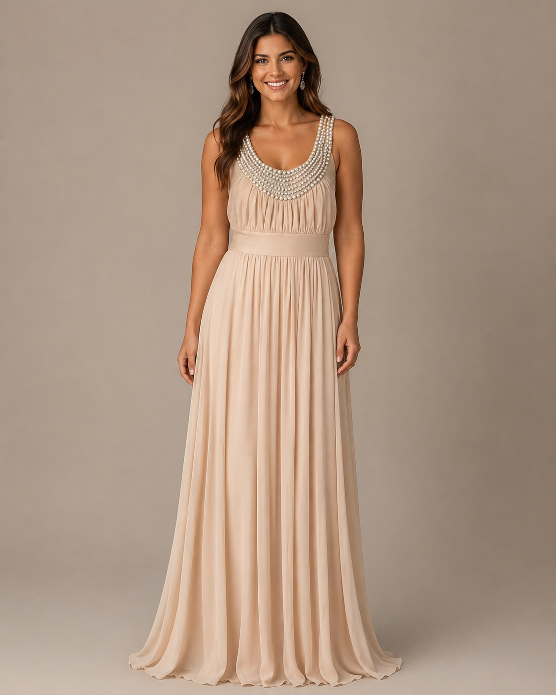 Champagne Scoop Ruched Gown - Champagne (view 2)