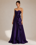 Purple Satin Strapless Cascade Gown - Purple (view 1)