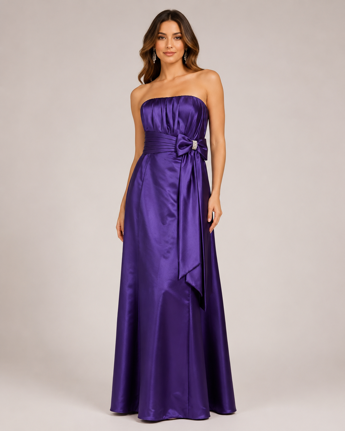 Purple Satin Spaghetti-Strap Gown - Purple (view 5)