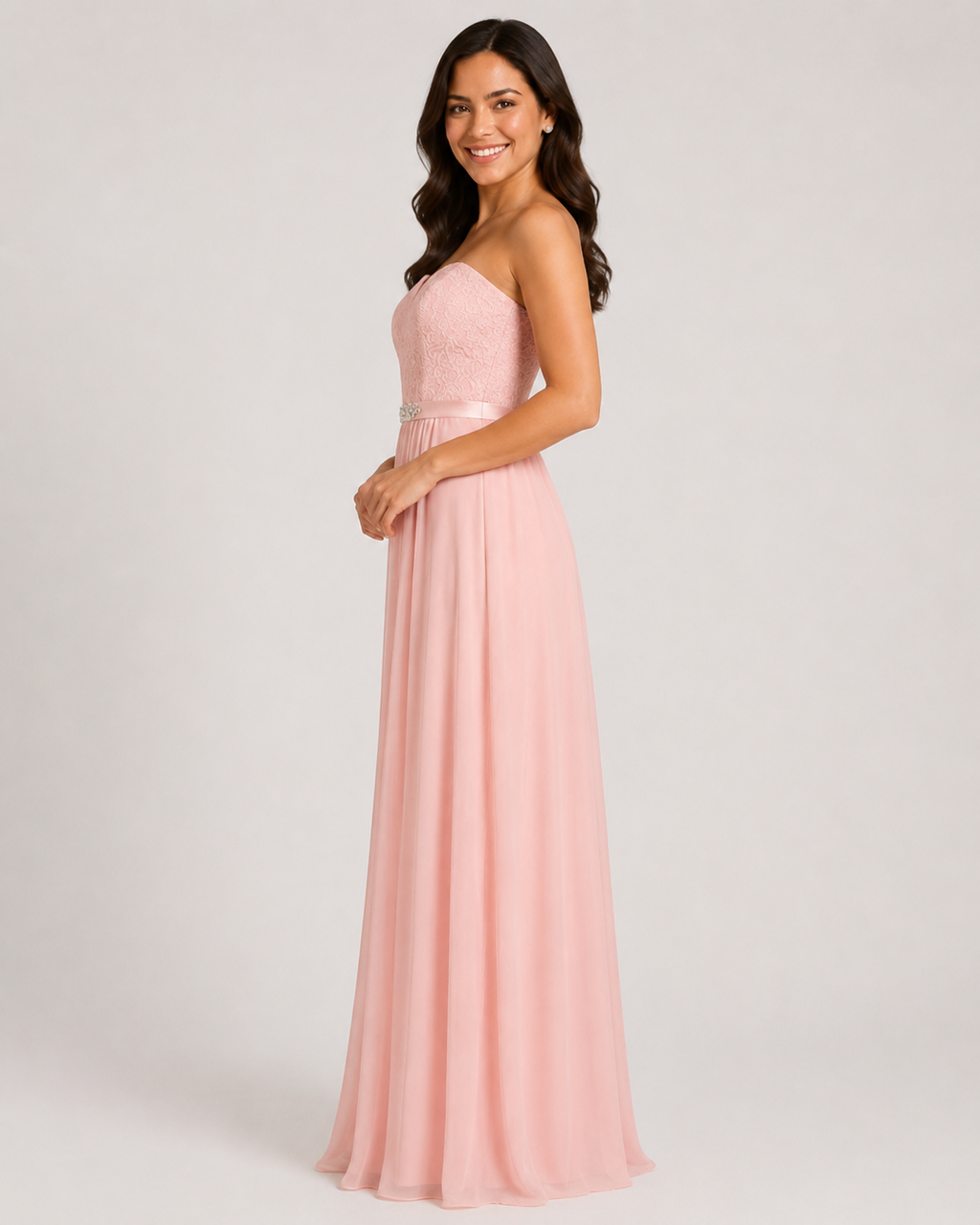 Blush Flowing Evening Gown - Blush (view 2)