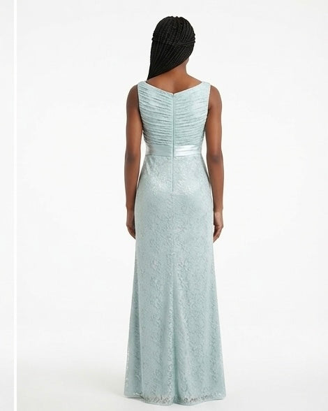 Sage Green Lace Evening Gown - Back View | Afayi Commerce