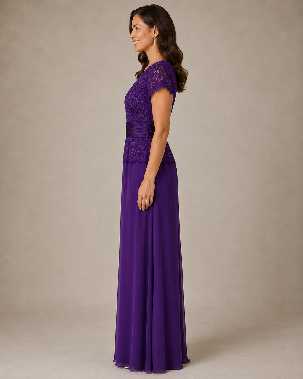 Purple Lace Bodice A-Line Gown - Purple (view 2)
