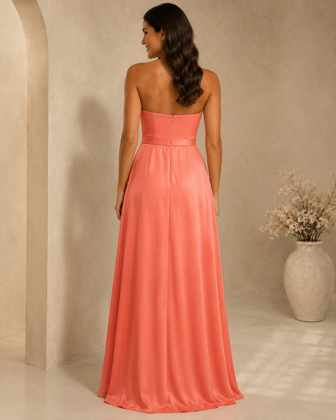 Coral Elegant Prom Gown - Coral (view 3)