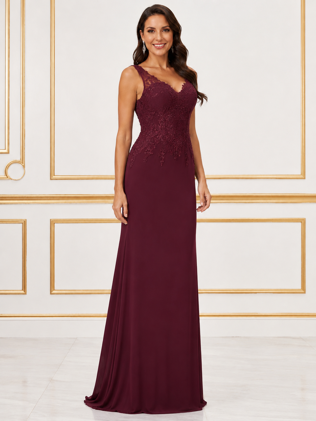 Wine Sweetheart Cascade Gown - Wine (view 1)