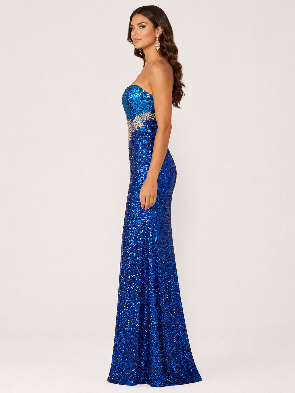 Royal Blue Sequin Slit Gown - Royal Blue (view 4)