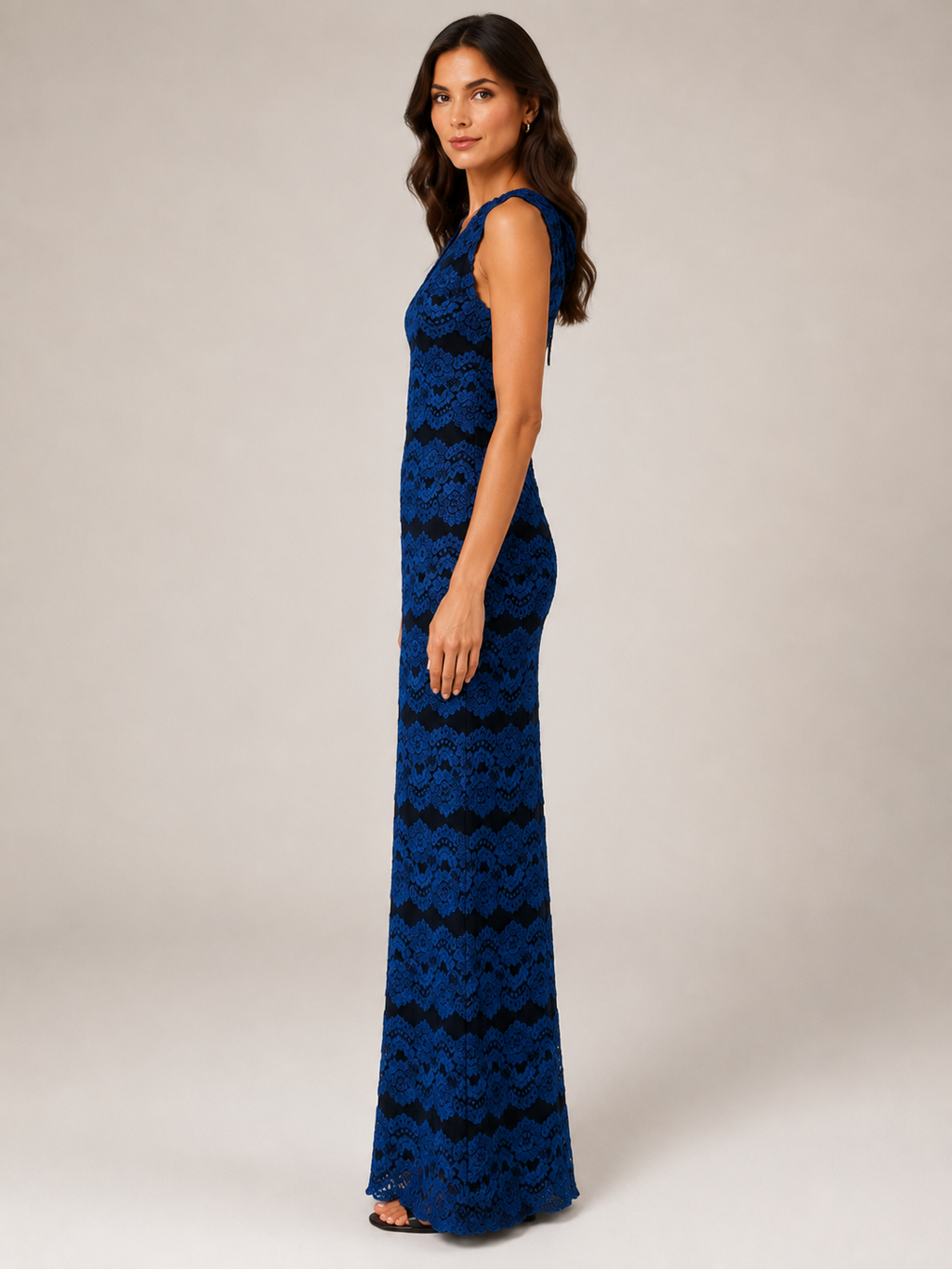 Royal Blue Lace V-Neck Gown - Royal Blue (view 8)