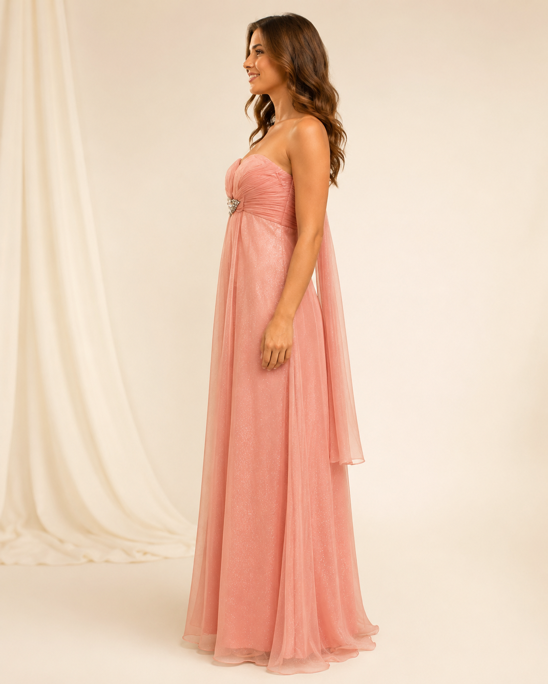 Coral Floor-Length Party Gown - Coral (view 1)