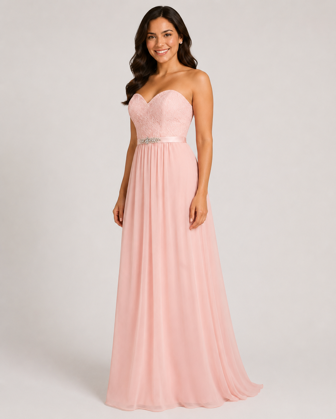 Blush Flowing Evening Gown - Blush (view 3)